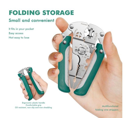 Multifunctional Folding Wire Strippers, Portable Cable Cutter, Electrician Crimping Wire Stripping Pliers Hardware Tools Universal Wire Cutting Pliers, Multi Tool for DIY & Pro