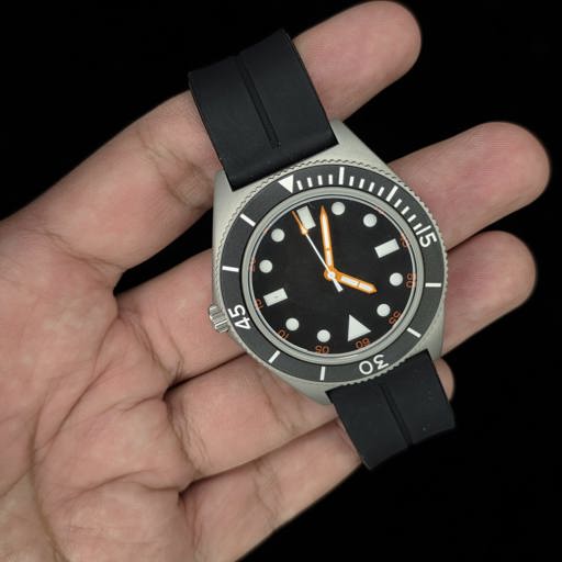 AUGUSTO Titanium Grey Stainless Steel Watch | Black Dial with Orange Hands Men's Luxury - 42mm