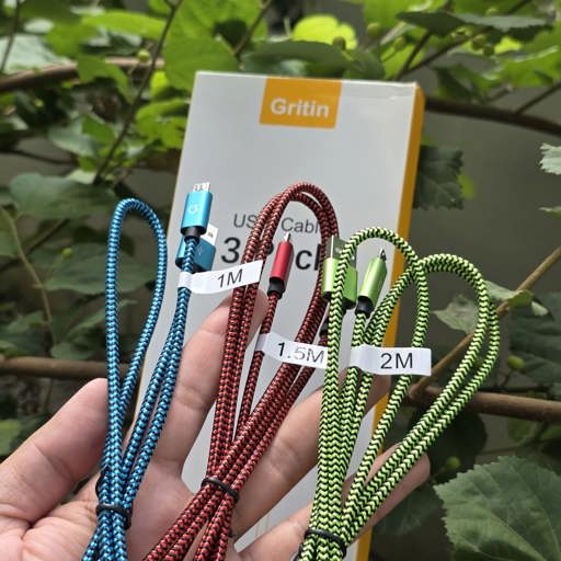 Gritin USB to Type-B Cable 3 Pack | Nylon Braided 1m(500) | 1.5m(600) | 2m(700)